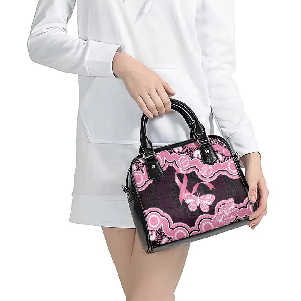 Australia Indigenous Shoulder Handbag Pink Ribbon Breast Cancer Butterfly Aboriginal Black - Aussie Hoodie