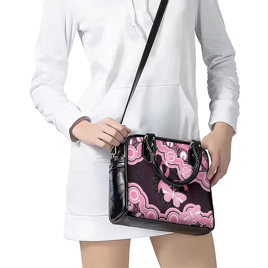 Australia Indigenous Shoulder Handbag Pink Ribbon Breast Cancer Butterfly Aboriginal Black - Aussie Hoodie