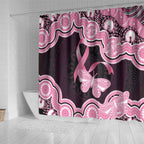 Australia Indigenous Shower Curtain Pink Ribbon Breast Cancer Butterfly Aboriginal Black - Aussie Hoodie