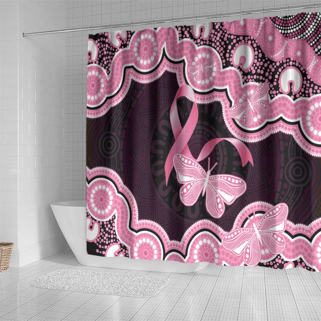 Australia Indigenous Shower Curtain Pink Ribbon Breast Cancer Butterfly Aboriginal Black - Aussie Hoodie