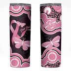 Australia Indigenous Skinny Tumbler Pink Ribbon Breast Cancer Butterfly Aboriginal Black - Aussie Hoodie