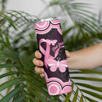 Australia Indigenous Skinny Tumbler Pink Ribbon Breast Cancer Butterfly Aboriginal Black - Aussie Hoodie