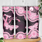 Australia Indigenous Skinny Tumbler Pink Ribbon Breast Cancer Butterfly Aboriginal Black - Aussie Hoodie