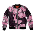 Australia Indigenous Sleeve Zip Bomber Jacket Pink Ribbon Breast Cancer Butterfly Aboriginal Black - Aussie Hoodie