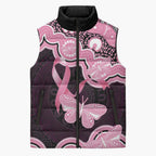 Australia Indigenous Sleeveless Puffer Jacket Pink Ribbon Breast Cancer Butterfly Aboriginal Black - Aussie Hoodie