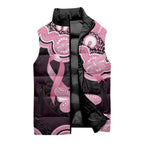 Australia Indigenous Sleeveless Puffer Jacket Pink Ribbon Breast Cancer Butterfly Aboriginal Black - Aussie Hoodie