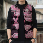 Australia Indigenous Sleeveless Puffer Jacket Pink Ribbon Breast Cancer Butterfly Aboriginal Black - Aussie Hoodie