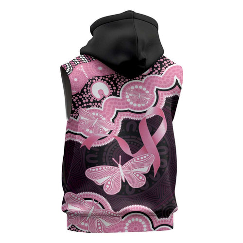 Australia Indigenous Sleeveless Zip Hoodie Pink Ribbon Breast Cancer Butterfly Aboriginal Black LT14
