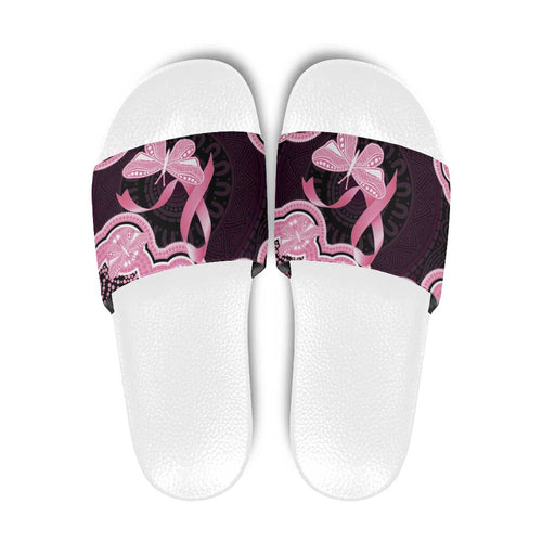 Australia Indigenous Slide Sandals Pink Ribbon Breast Cancer Butterfly Aboriginal Black - Aussie Hoodie