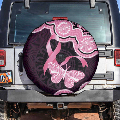 Australia Indigenous Spare Tire Cover Pink Ribbon Breast Cancer Butterfly Aboriginal Black - Aussie Hoodie