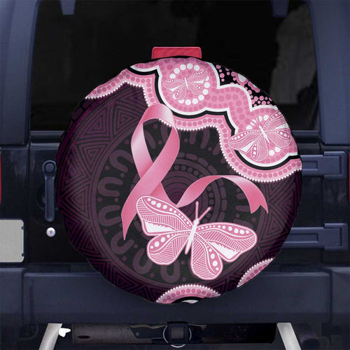 Australia Indigenous Spare Tire Cover Pink Ribbon Breast Cancer Butterfly Aboriginal Black - Aussie Hoodie