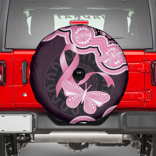 Australia Indigenous Spare Tire Cover Pink Ribbon Breast Cancer Butterfly Aboriginal Black - Aussie Hoodie