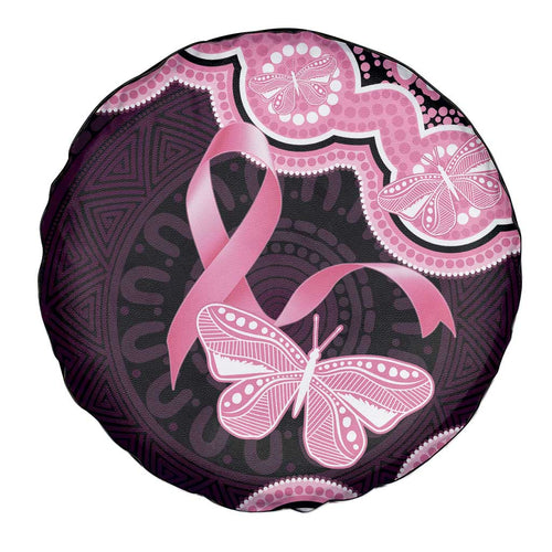 Australia Indigenous Spare Tire Cover Pink Ribbon Breast Cancer Butterfly Aboriginal Black - Aussie Hoodie