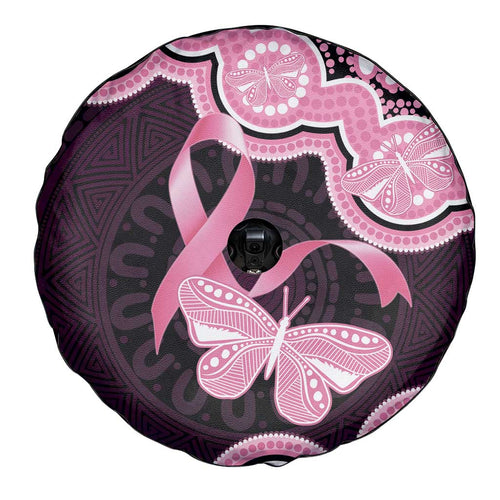 Australia Indigenous Spare Tire Cover Pink Ribbon Breast Cancer Butterfly Aboriginal Black - Aussie Hoodie