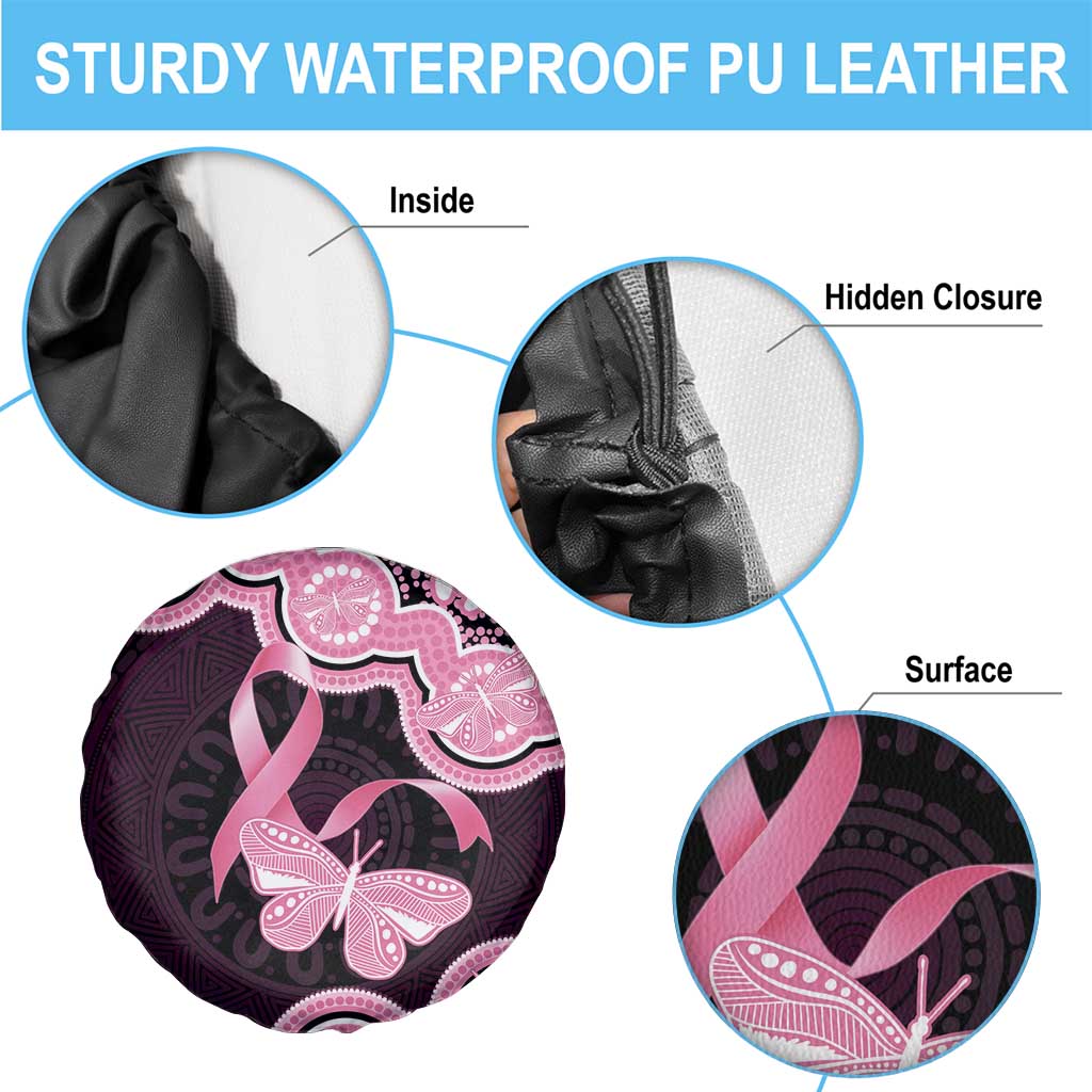 Australia Indigenous Spare Tire Cover Pink Ribbon Breast Cancer Butterfly Aboriginal Black - Aussie Hoodie