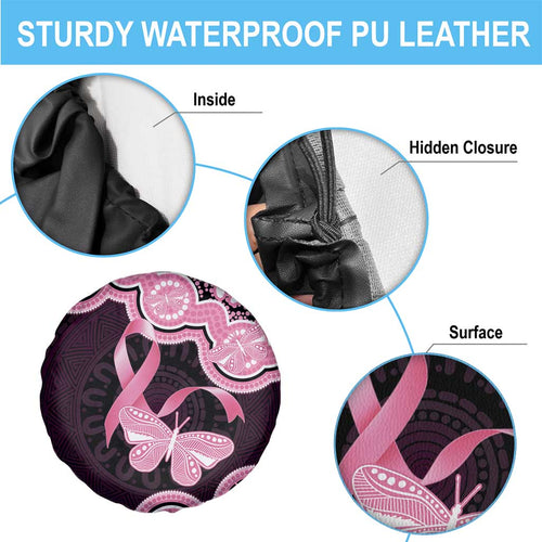 Australia Indigenous Spare Tire Cover Pink Ribbon Breast Cancer Butterfly Aboriginal Black - Aussie Hoodie