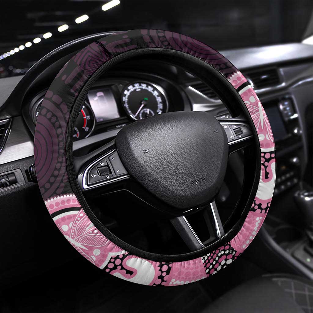 Australia Indigenous Steering Wheel Cover Pink Ribbon Breast Cancer Butterfly Aboriginal Black - Aussie Hoodie