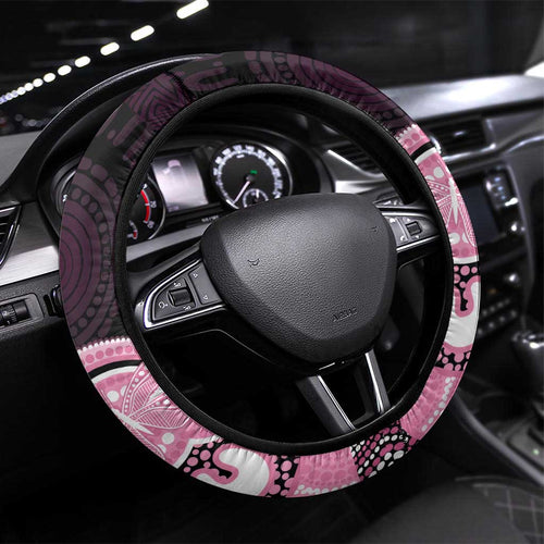Australia Indigenous Steering Wheel Cover Pink Ribbon Breast Cancer Butterfly Aboriginal Black - Aussie Hoodie