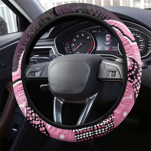 Australia Indigenous Steering Wheel Cover Pink Ribbon Breast Cancer Butterfly Aboriginal Black - Aussie Hoodie