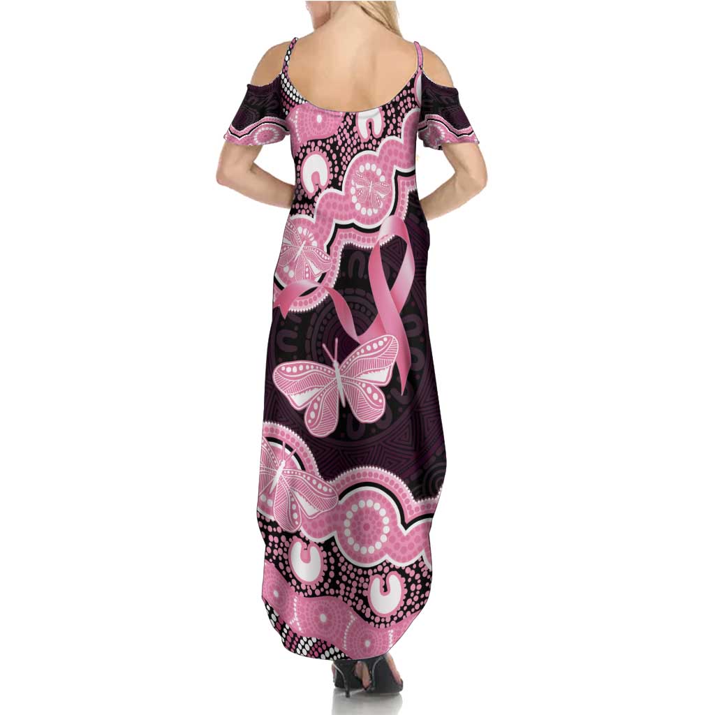Australia Indigenous Summer Maxi Dress Pink Ribbon Breast Cancer Butterfly Aboriginal Black - Aussie Hoodie