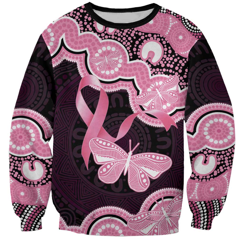Australia Indigenous Sweatshirt Pink Ribbon Breast Cancer Butterfly Aboriginal Black - Aussie Hoodie