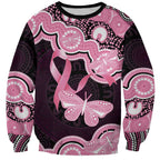 Australia Indigenous Sweatshirt Pink Ribbon Breast Cancer Butterfly Aboriginal Black - Aussie Hoodie