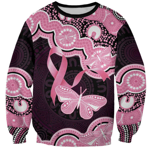 Australia Indigenous Sweatshirt Pink Ribbon Breast Cancer Butterfly Aboriginal Black - Aussie Hoodie