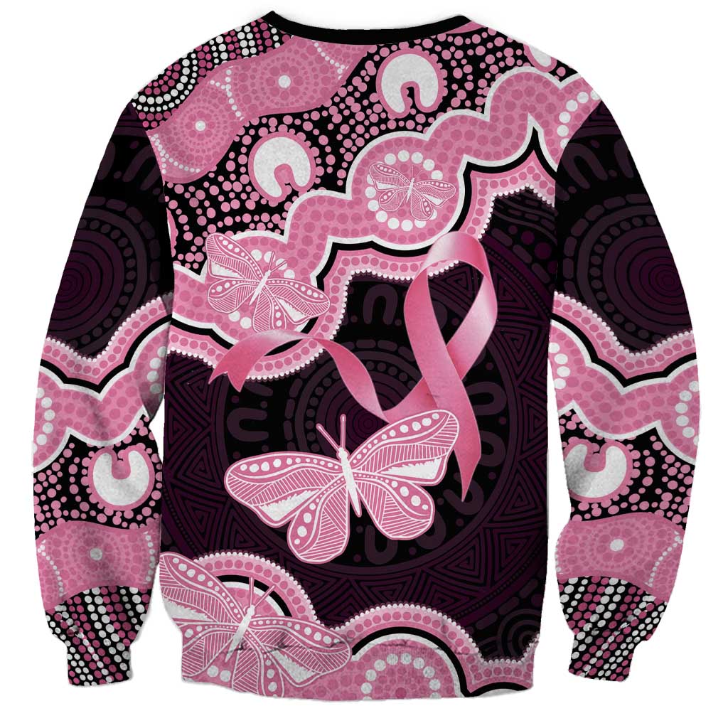 Australia Indigenous Sweatshirt Pink Ribbon Breast Cancer Butterfly Aboriginal Black - Aussie Hoodie