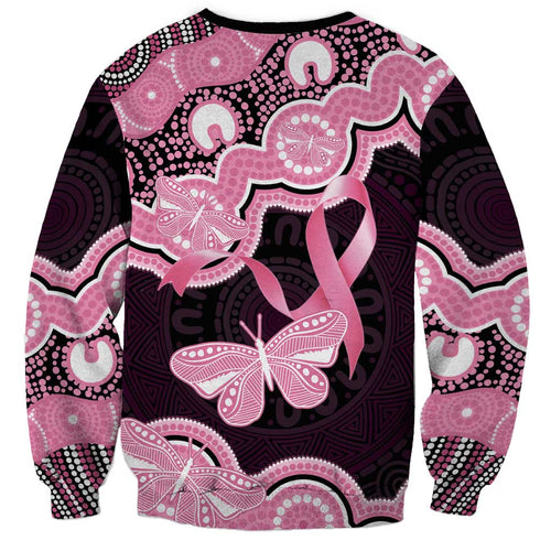Australia Indigenous Sweatshirt Pink Ribbon Breast Cancer Butterfly Aboriginal Black - Aussie Hoodie