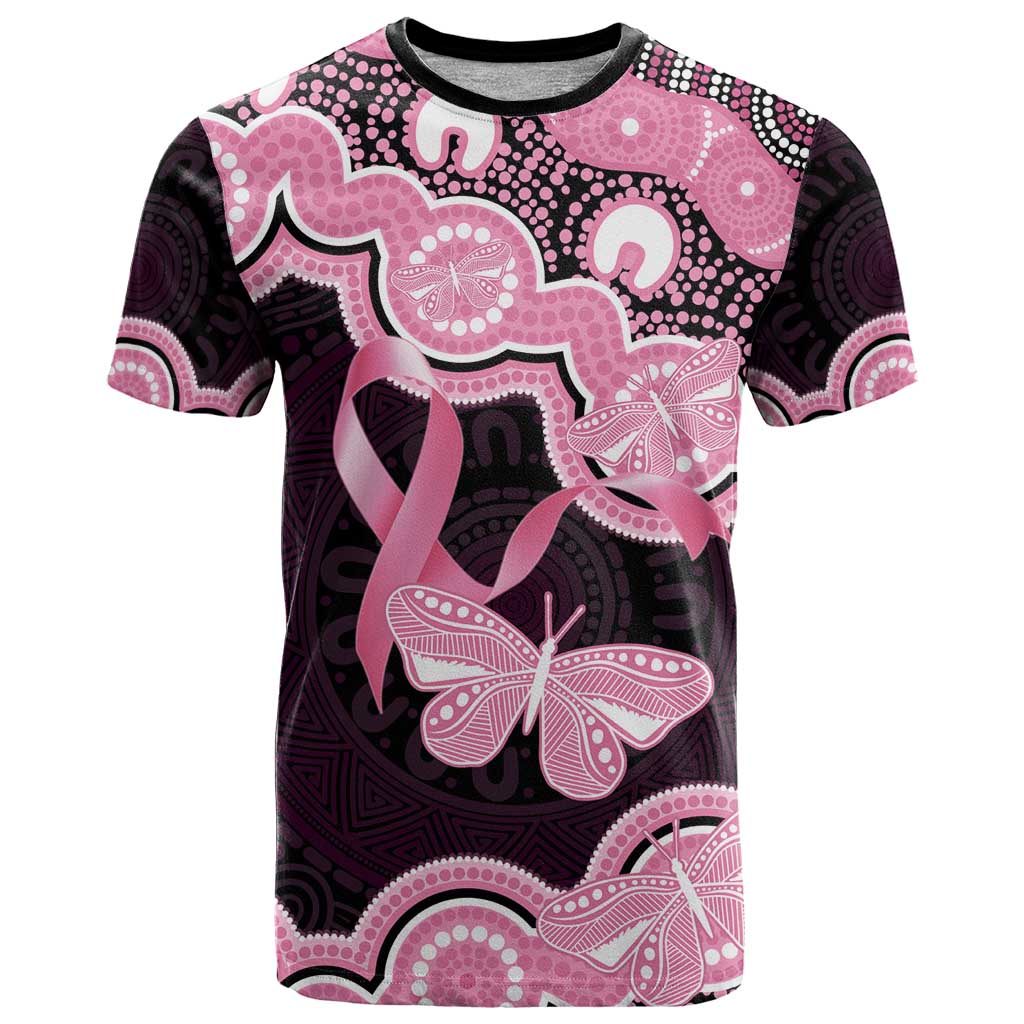 Australia Indigenous T Shirt Pink Ribbon Breast Cancer Butterfly Aboriginal Black - Aussie Hoodie