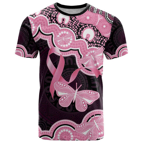 Australia Indigenous T Shirt Pink Ribbon Breast Cancer Butterfly Aboriginal Black - Aussie Hoodie