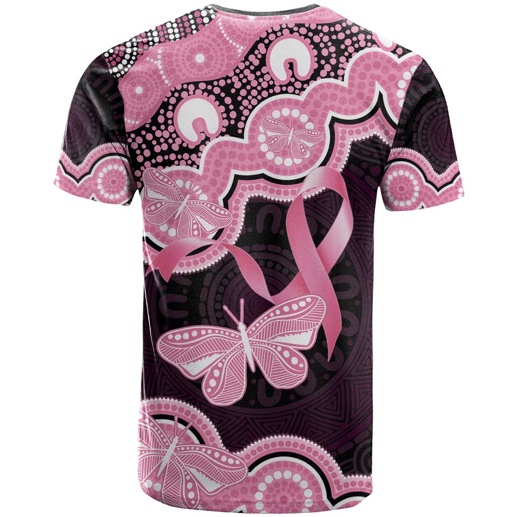 Australia Indigenous T Shirt Pink Ribbon Breast Cancer Butterfly Aboriginal Black - Aussie Hoodie