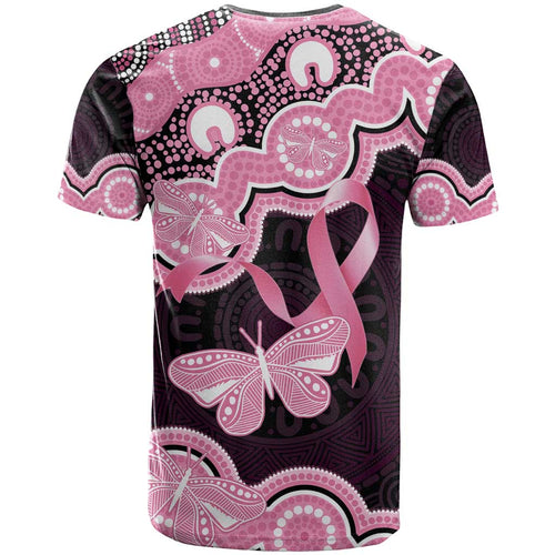 Australia Indigenous T Shirt Pink Ribbon Breast Cancer Butterfly Aboriginal Black - Aussie Hoodie