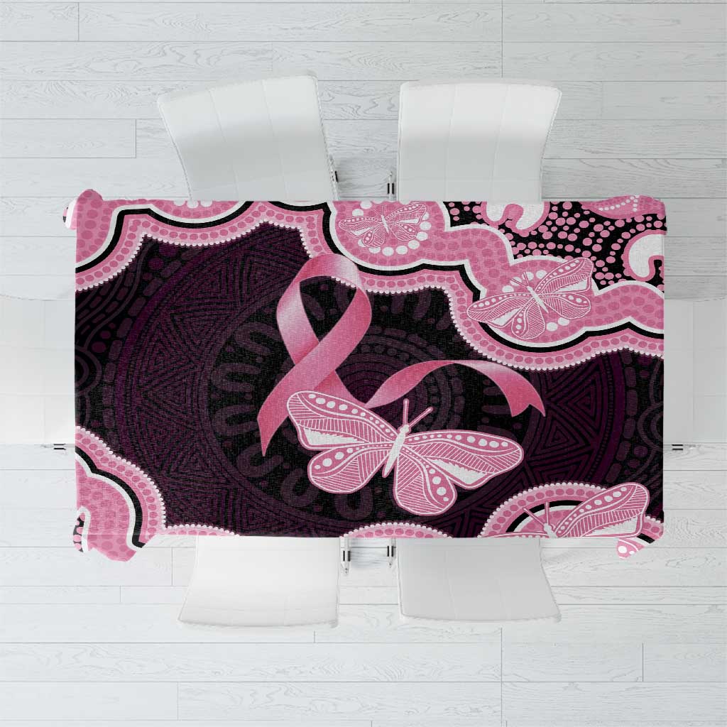 Australia Indigenous Tablecloth Pink Ribbon Breast Cancer Butterfly Aboriginal Black - Aussie Hoodie