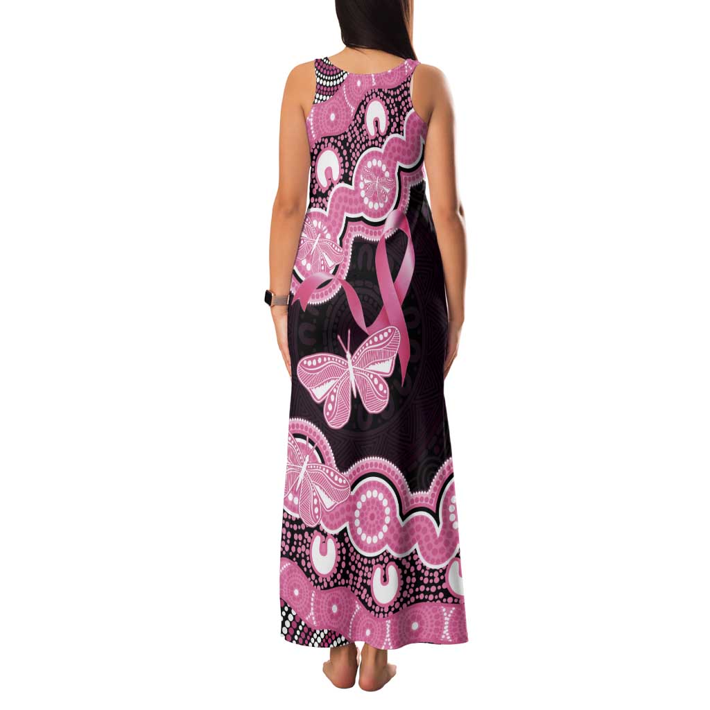 Australia Indigenous Tank Maxi Dress Pink Ribbon Breast Cancer Butterfly Aboriginal Black - Aussie Hoodie