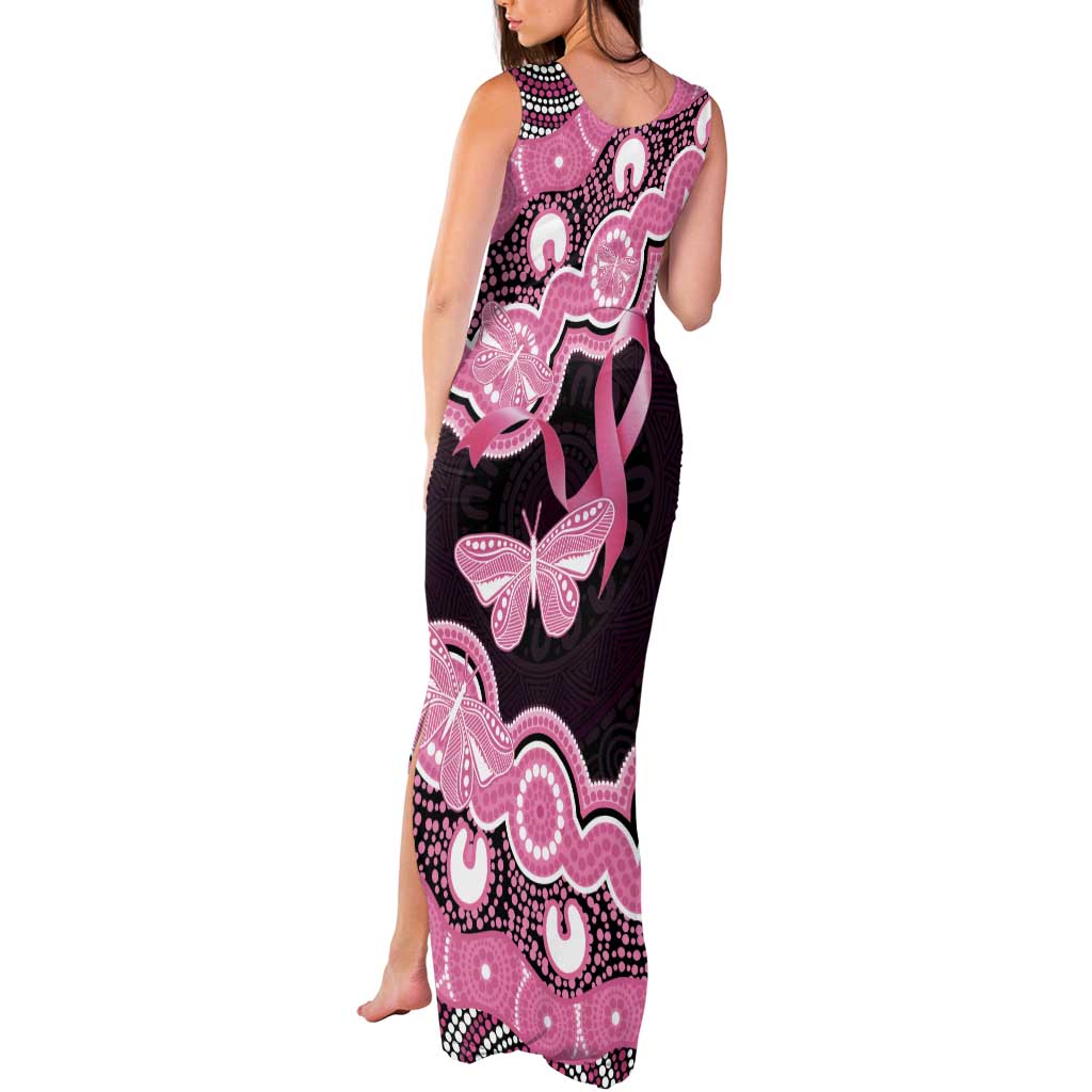 Australia Indigenous Tank Maxi Dress Pink Ribbon Breast Cancer Butterfly Aboriginal Black - Aussie Hoodie