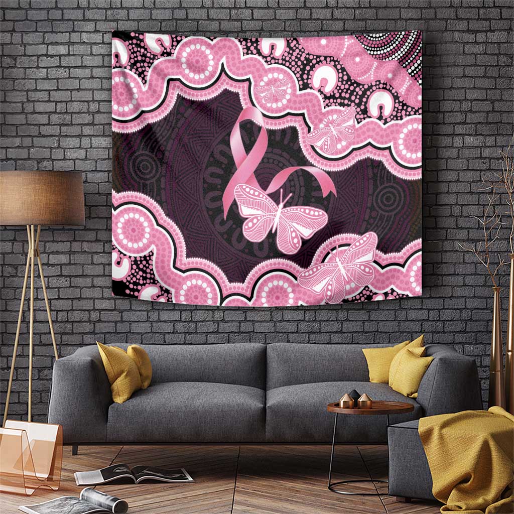 Australia Indigenous Tapestry Pink Ribbon Breast Cancer Butterfly Aboriginal Black - Aussie Hoodie