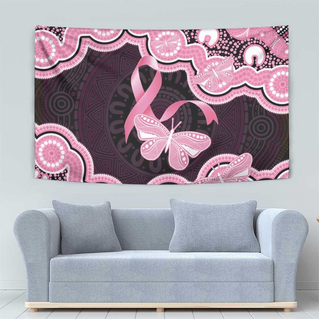Australia Indigenous Tapestry Pink Ribbon Breast Cancer Butterfly Aboriginal Black - Aussie Hoodie