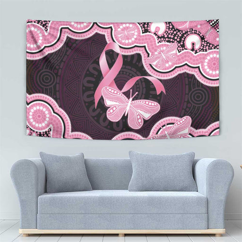 Australia Indigenous Tapestry Pink Ribbon Breast Cancer Butterfly Aboriginal Black - Aussie Hoodie