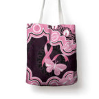 Australia Indigenous Tote Bag Pink Ribbon Breast Cancer Butterfly Aboriginal Black - Aussie Hoodie