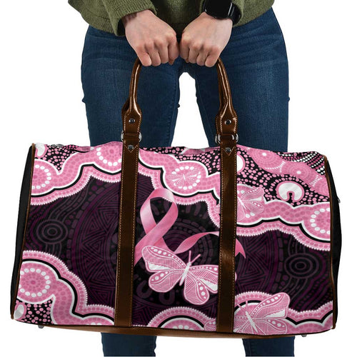 Australia Indigenous Travel Bag Pink Ribbon Breast Cancer Butterfly Aboriginal Black - Aussie Hoodie