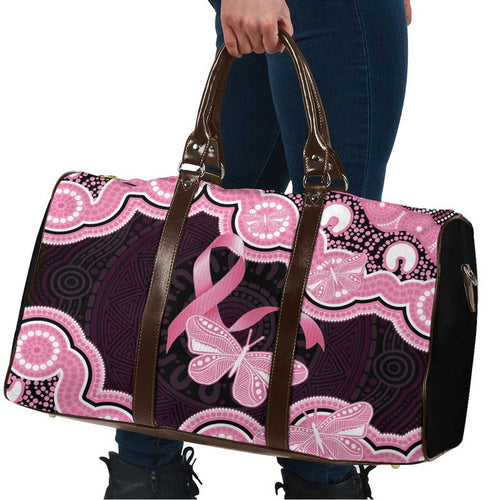 Australia Indigenous Travel Bag Pink Ribbon Breast Cancer Butterfly Aboriginal Black - Aussie Hoodie