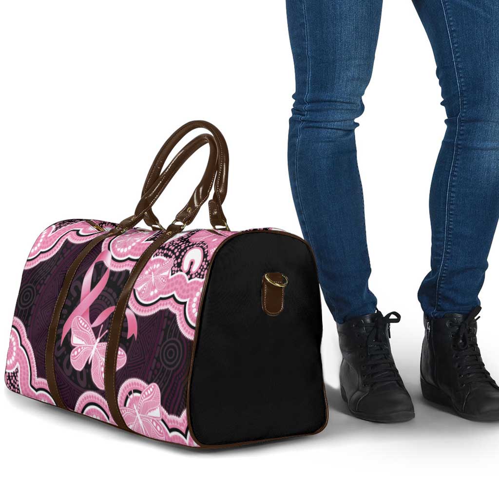 Australia Indigenous Travel Bag Pink Ribbon Breast Cancer Butterfly Aboriginal Black - Aussie Hoodie