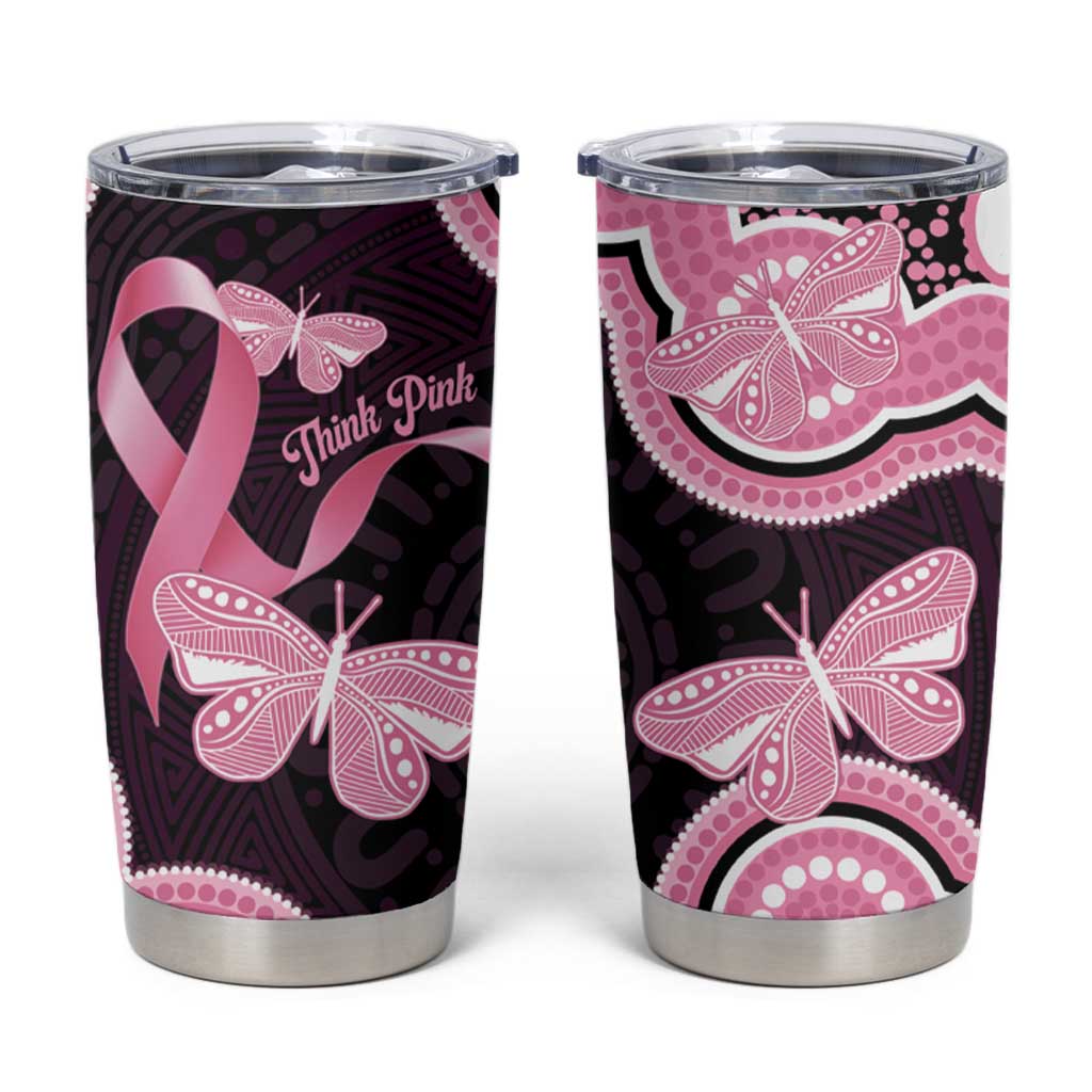 Australia Indigenous Tumbler Cup Pink Ribbon Breast Cancer Butterfly Aboriginal Black - Aussie Hoodie