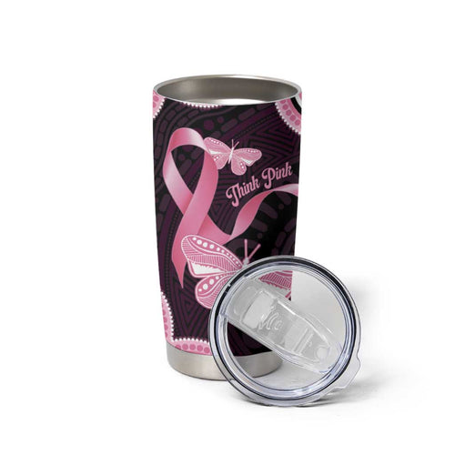 Australia Indigenous Tumbler Cup Pink Ribbon Breast Cancer Butterfly Aboriginal Black - Aussie Hoodie