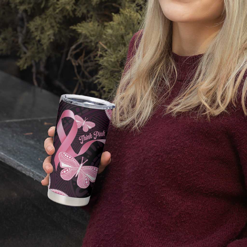 Australia Indigenous Tumbler Cup Pink Ribbon Breast Cancer Butterfly Aboriginal Black - Aussie Hoodie