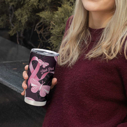Australia Indigenous Tumbler Cup Pink Ribbon Breast Cancer Butterfly Aboriginal Black - Aussie Hoodie
