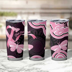Australia Indigenous Tumbler Cup Pink Ribbon Breast Cancer Butterfly Aboriginal Black - Aussie Hoodie