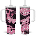Australia Indigenous Tumbler With Handle Pink Ribbon Breast Cancer Butterfly Aboriginal Black - Aussie Hoodie