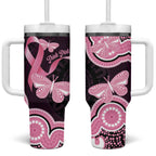 Australia Indigenous Tumbler With Handle Pink Ribbon Breast Cancer Butterfly Aboriginal Black - Aussie Hoodie